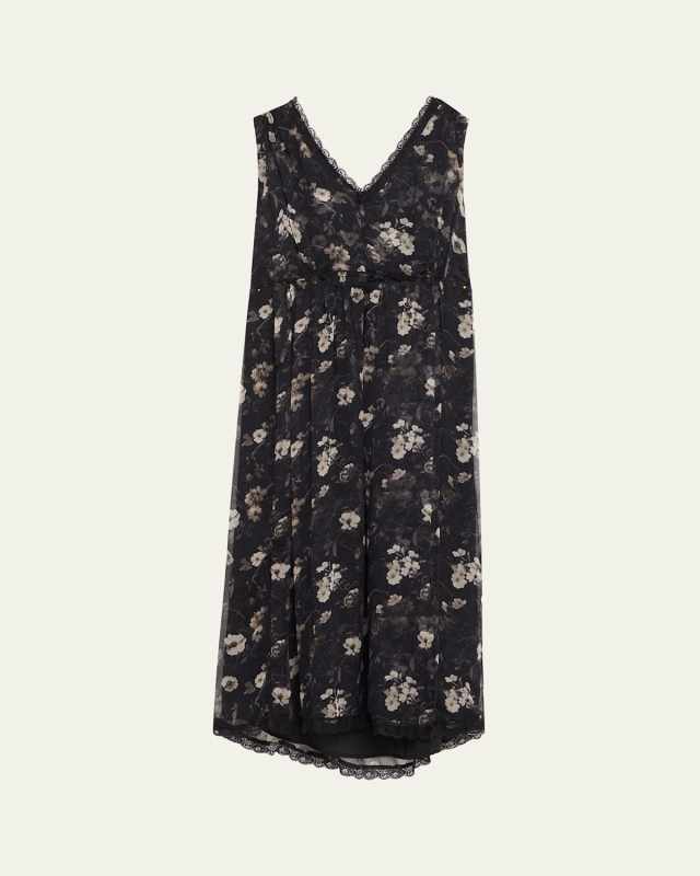 Sleeveless Floral Silk Midi Dress